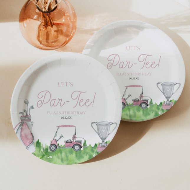 Let's Par-Tee Pink Golf Birthday Party Paper Plates (Creator Uploaded)