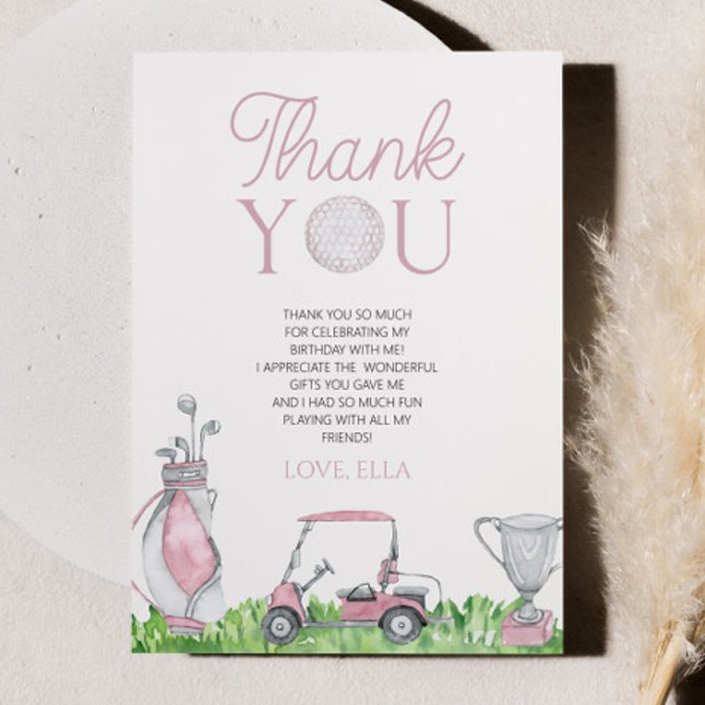 Let's Par-Tee Pink Golf Birthday Party Thank You Card (Creator Uploaded)