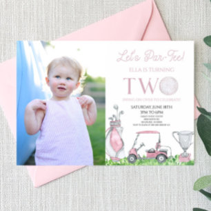 Let's Par-Tee Pink Golf Picture 2nd Birthday Party Invitation