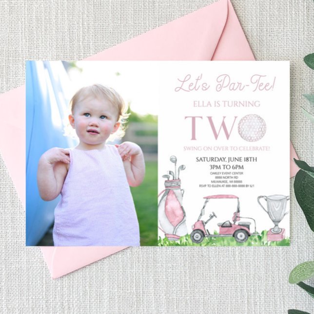 Let's Par-Tee Pink Golf Picture 2nd Birthday Party Invitation (Creator Uploaded)