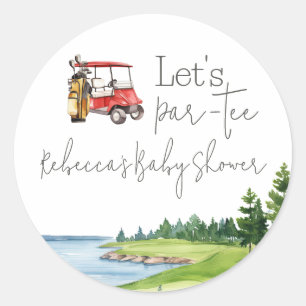 Let's Par Tee Red Cart Golf Baby Shower Party Classic Round Sticker