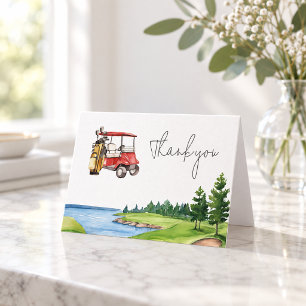 Let's Par Tee Red Cart Golf Baby Shower Party Thank You Card
