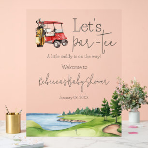 Let's Par Tee Red Cart Golf Baby Shower Welcome Acrylic Sign