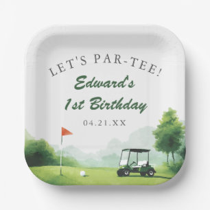 Let's Par-Tee Watercolor Golf Buggy Birthday  Paper Plates
