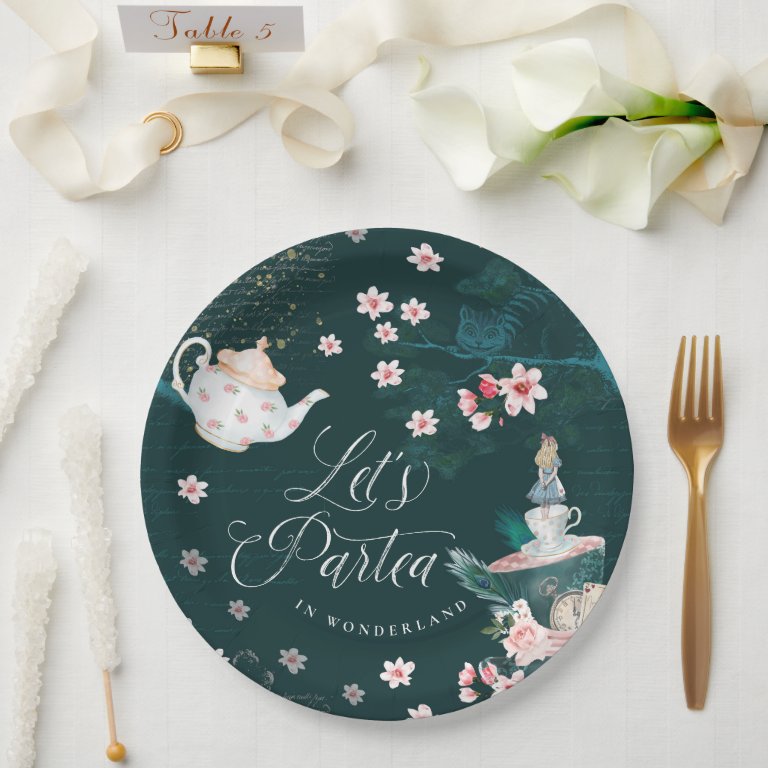 Let&#39;s Partea In Wonderland magical Fantasy Collage Paper Plates