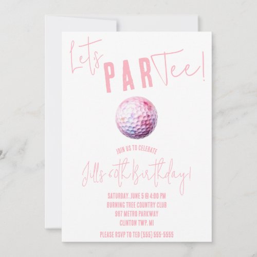 Lets ParTee Pink and White Golf themed Party Invitation