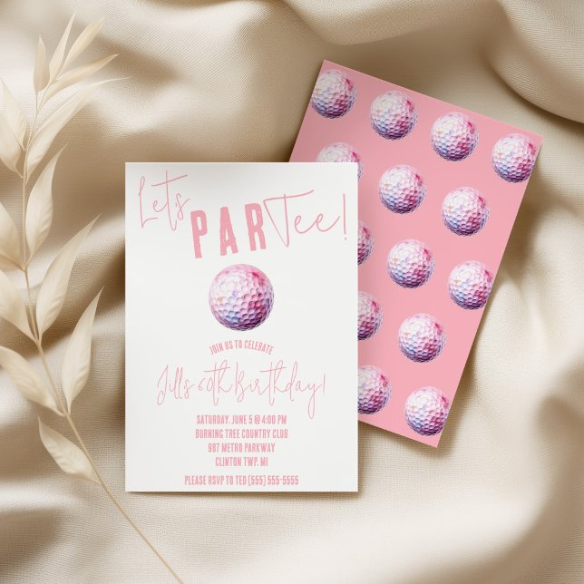 Let's ParTee! Pink and White Golf themed Party Invitation (Creator Uploaded)