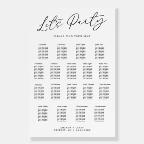 Lets Party 18 Table Wedding Seating Chart Foam Board