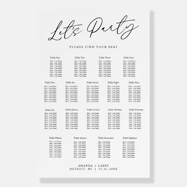Let's Party 18 Table Wedding Seating Chart Foam Board | Zazzle