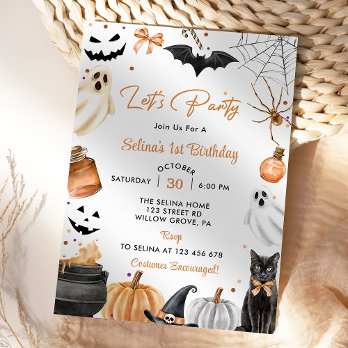 Lets Party 1st Birthday Halloween Party Pumpkin Invitation
