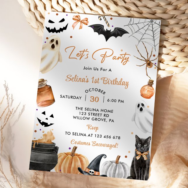Let's Party 1st Birthday Halloween Party Pumpkin Invitation (Creator Uploaded)