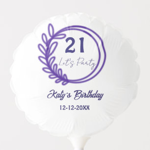 LETS PARTY 21ST birthday name PURPLE FLORAL CIRCLE Balloon