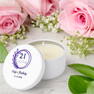 LETS PARTY 21ST birthday name PURPLE FLORAL CIRCLE Mini Candle Favors