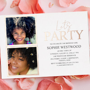 Lets Party   2 Photo Birthday Party Foil Invitation