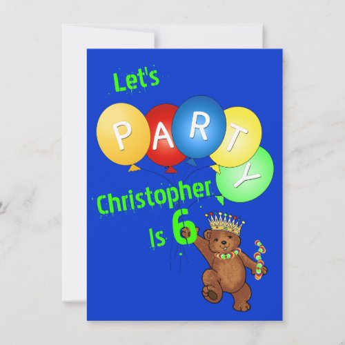 Lets Party 6th Birthday Bear Prince Invitation