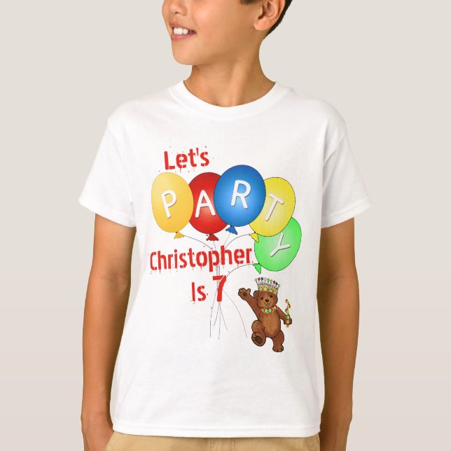 Let's Party 7th Birthday Bear Prince T-Shirt (Front)