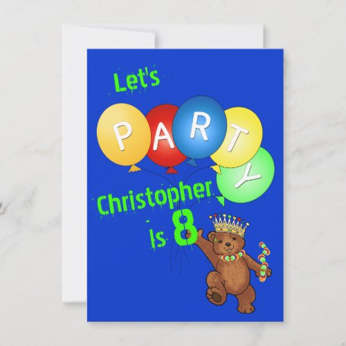 Lets Party 8th Birthday Bear Prince Invitation