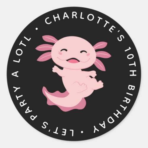 Lets Party A Lotl  Axolotl Birthday Classic Round Sticker