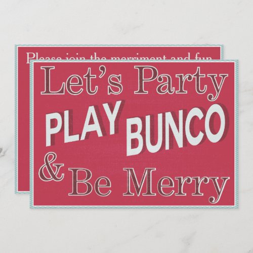 Lets Party and Play Bunco Invitation