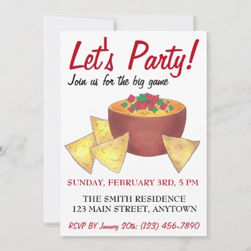 Lets Party Big Football Game Nacho Chips Invitation