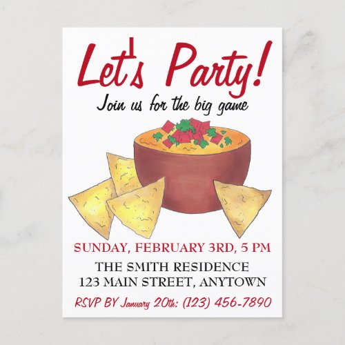 Lets Party Big Football Game Nacho Chips Invitation Postcard