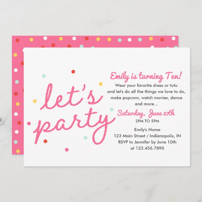 Lets Party Birthday Invitation (Front/Back)