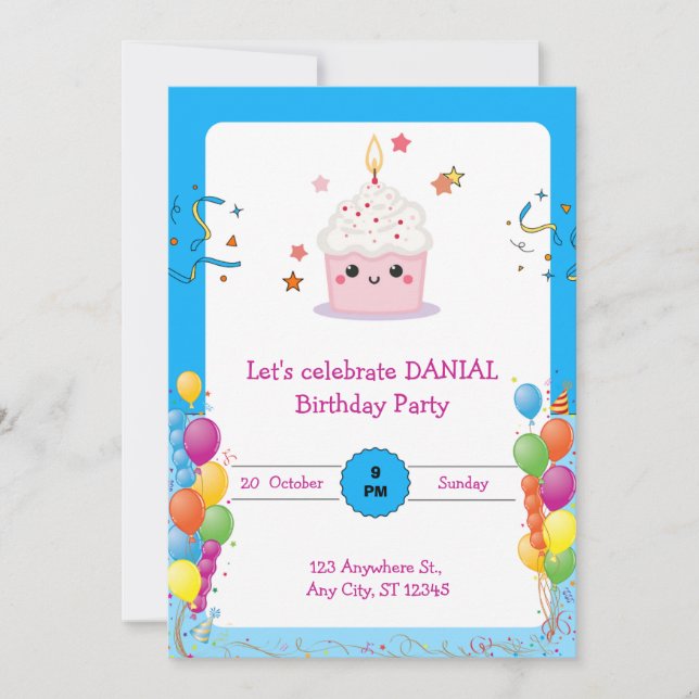 Let's Party Birthday Invitation Card (Front)