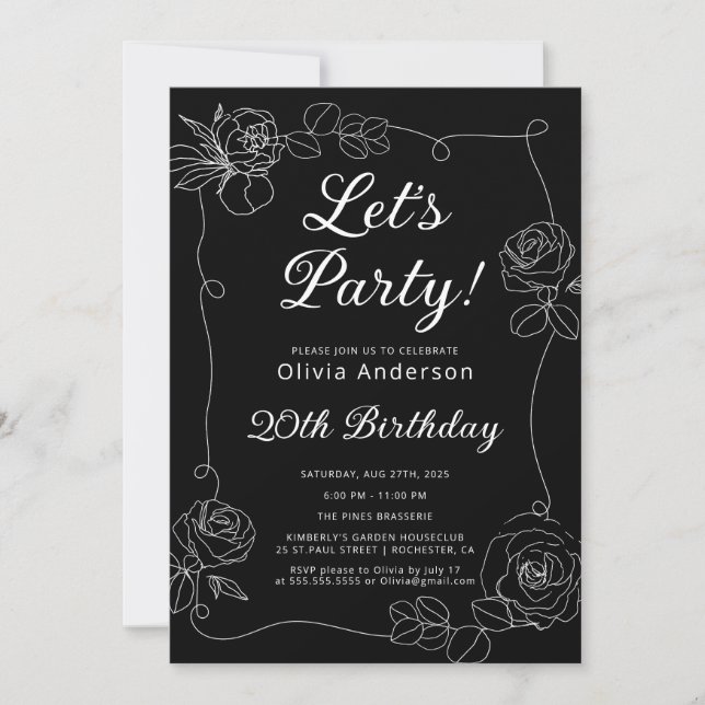 Let's Party Black and White Birthday Invitation (Front)