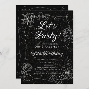 Let's Party Black and White Birthday Invitation