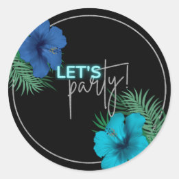 Let's Party Black Blue Neon Tropical 40th Birthday Classic Round Sticker