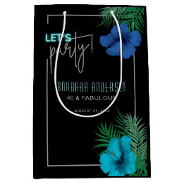 Let's Party Black Blue Neon Tropical 40th Birthday Medium Gift Bag