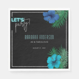 Let's Party Black Blue Neon Tropical 40th Birthday Napkins
