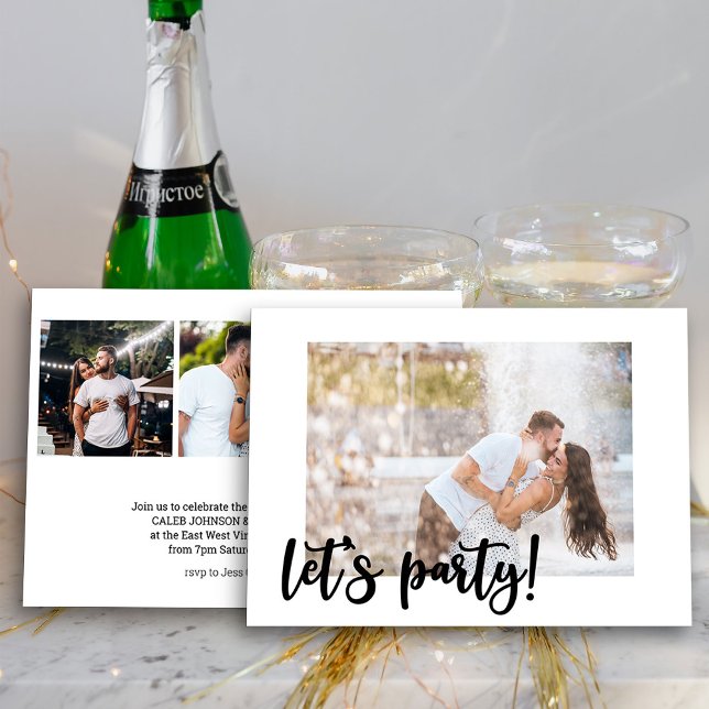 Let's Party Black Brush Script 4 Photo Engagement Invitation (Photo Engagement Party Invite from my Engagement Party Invitations Collection)