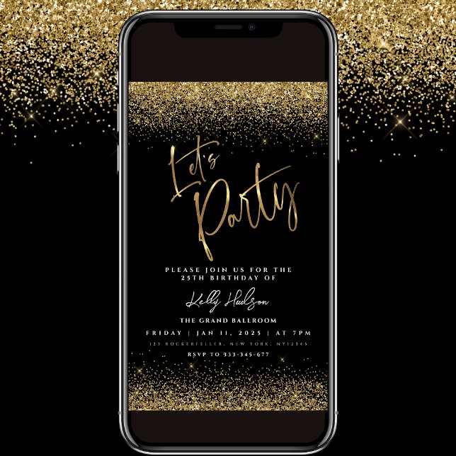Lets Party Black Gold Birthday Flyer Invitation (Creator Uploaded)