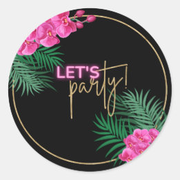 Let's Party Black Gold Neon Tropical 40th Birthday Classic Round Sticker