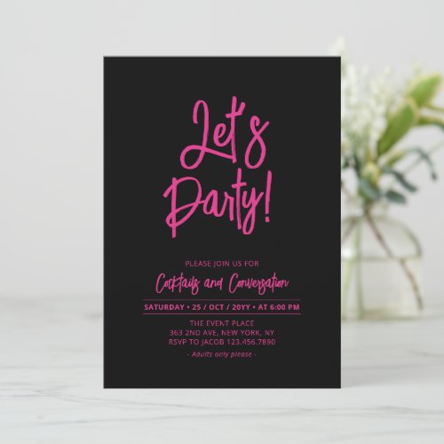 Lets Party  Black  Pink Party  Event Invitation