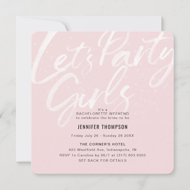 Let's Party Blush Bachelorette Party Invitation (Front)