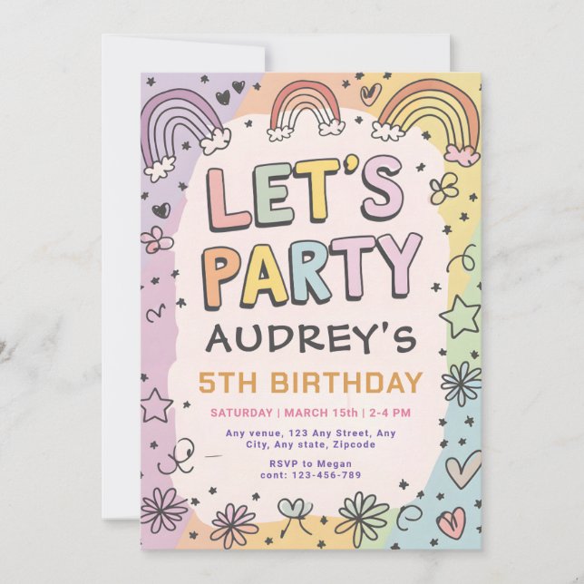 Let's Party Boho Rainbow Colorful Retro  Invitation (Front)