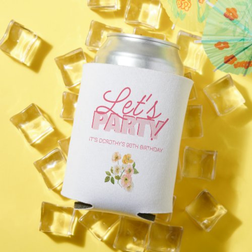 Lets Party Bold Lettering 90th Birthday Can Cooler
