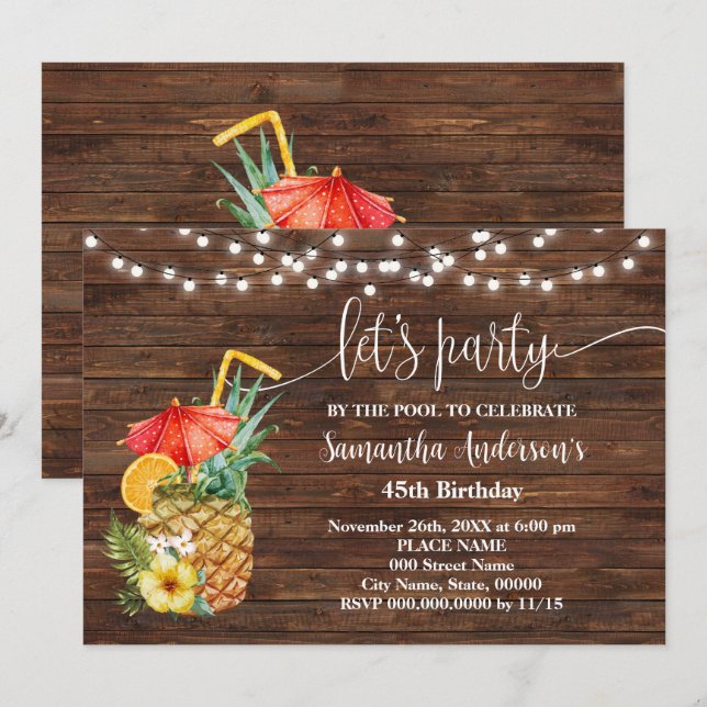 Let's Party by the Pool Adults Birthday Invitation (Front/Back)