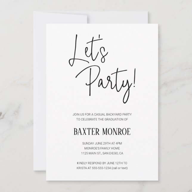 Let's Party Casual Backyard Graduation Party Invitation (Front)