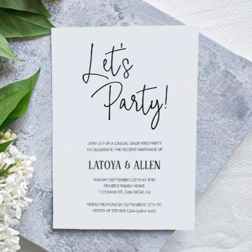 Lets Party Casual Wedding Reception Elopement Invitation
