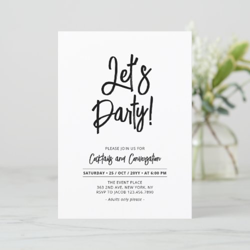 Lets Party  Chic Brush Script Any Occasion Party Invitation