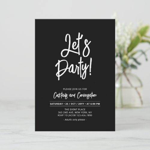 Lets Party  Chic Brush Script Any Occasion Party Invitation