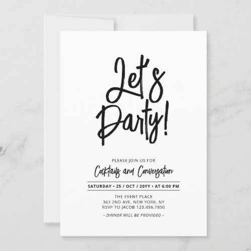Lets Party  Chic Script Any Party Event Invitation