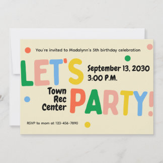 let's party colorful birthday celebration invite