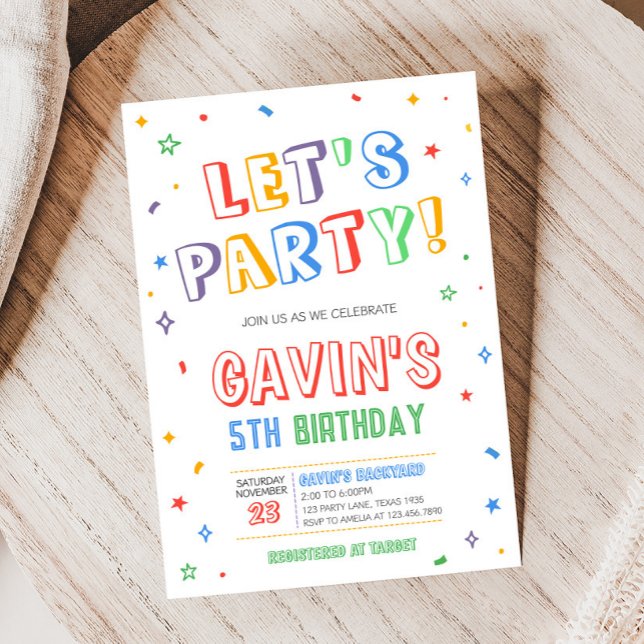 Let's Party Colorful Birthday Party Invitation (Let's Party Birthday Party Invitation)