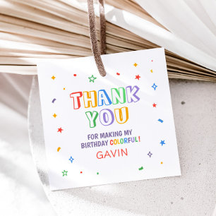 Let's Party Colorful Birthday Party Square Favor Tags