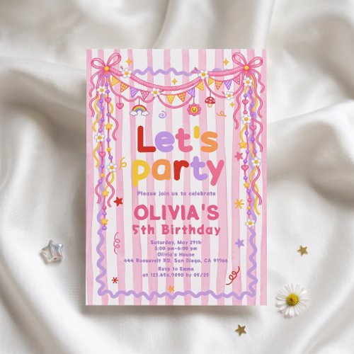 Let's Party Colorful Girl Birthday Invitation