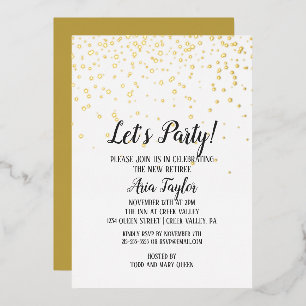 Let's Party Confetti Retirement Party Gold  Foil Invitation